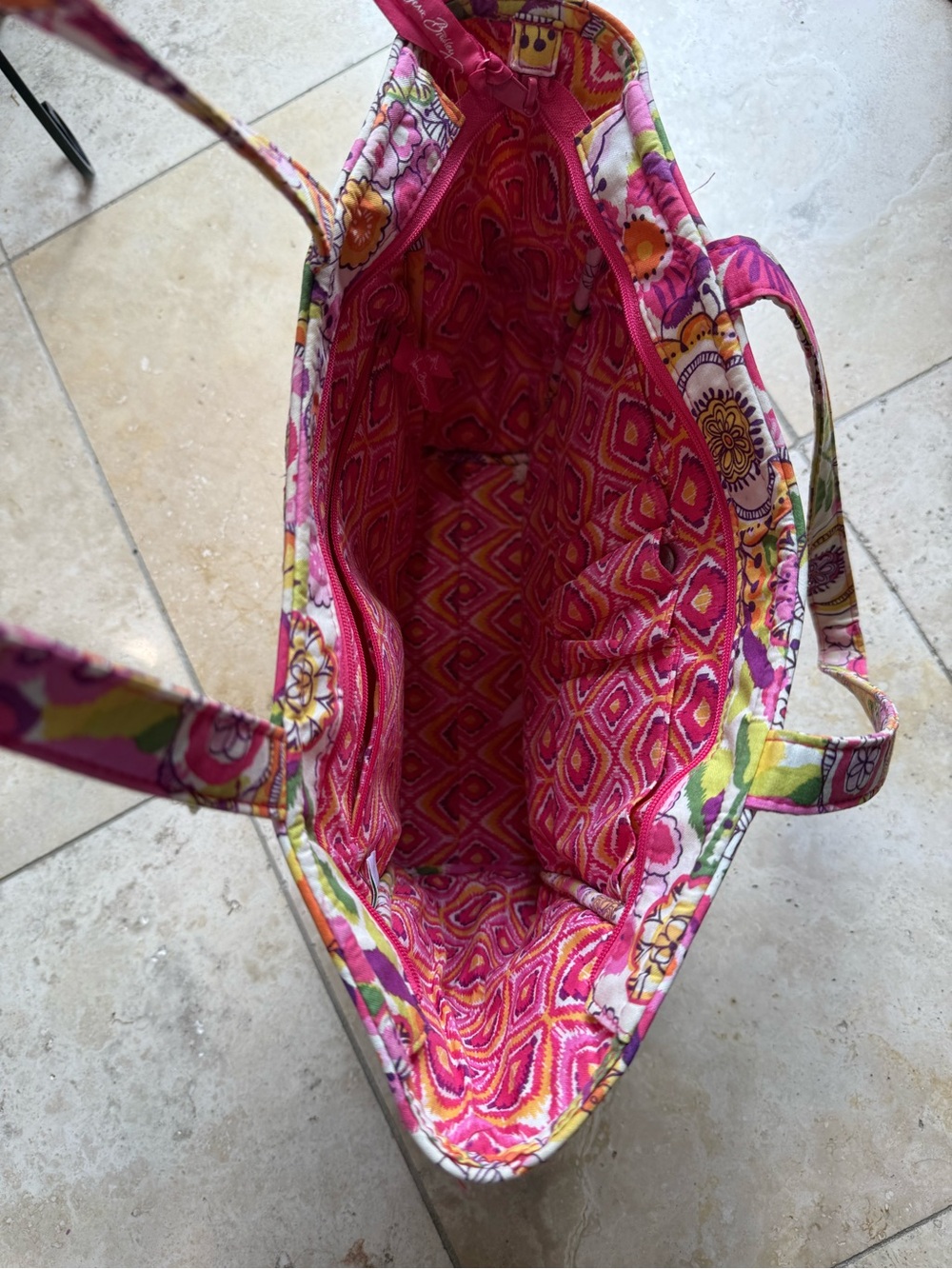 Vera Bradley Pink Floral Quilted Tote with Multicolor Accents - Picture 4 of 4